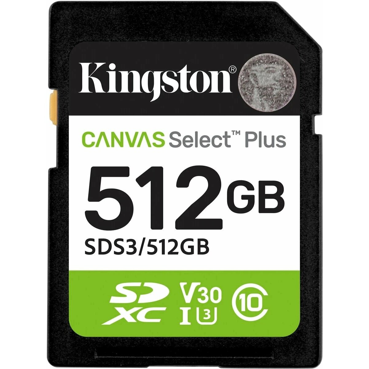 Карта памяти SDXC 512GB Kingston SDS3/512GB Canvas Select Plus V10 w/o adapter, черный