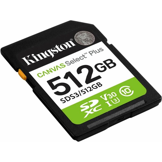 Карта памяти SDXC 512GB Kingston SDS3 / 512GB Canvas Select Plus V10 w / o adapter, черный