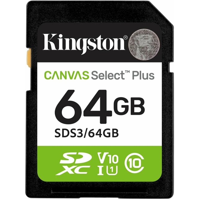 Карта памяти SDXC 64GB Kingston SDS3 / 64GB Canvas Select Plus V10 w / o adapter, черный Карта памяти SDXC 64GB Kingston SDS3 / 64GB Canvas Select Plus V10 w / o adapter, черный