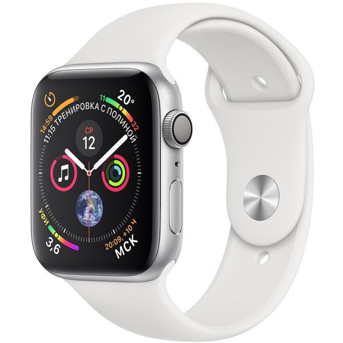 Умные часы Apple Watch Series 4 GPS 44mm Aluminum Case with Sport Band MU6A2RU/A (Цвет: Silver/White)