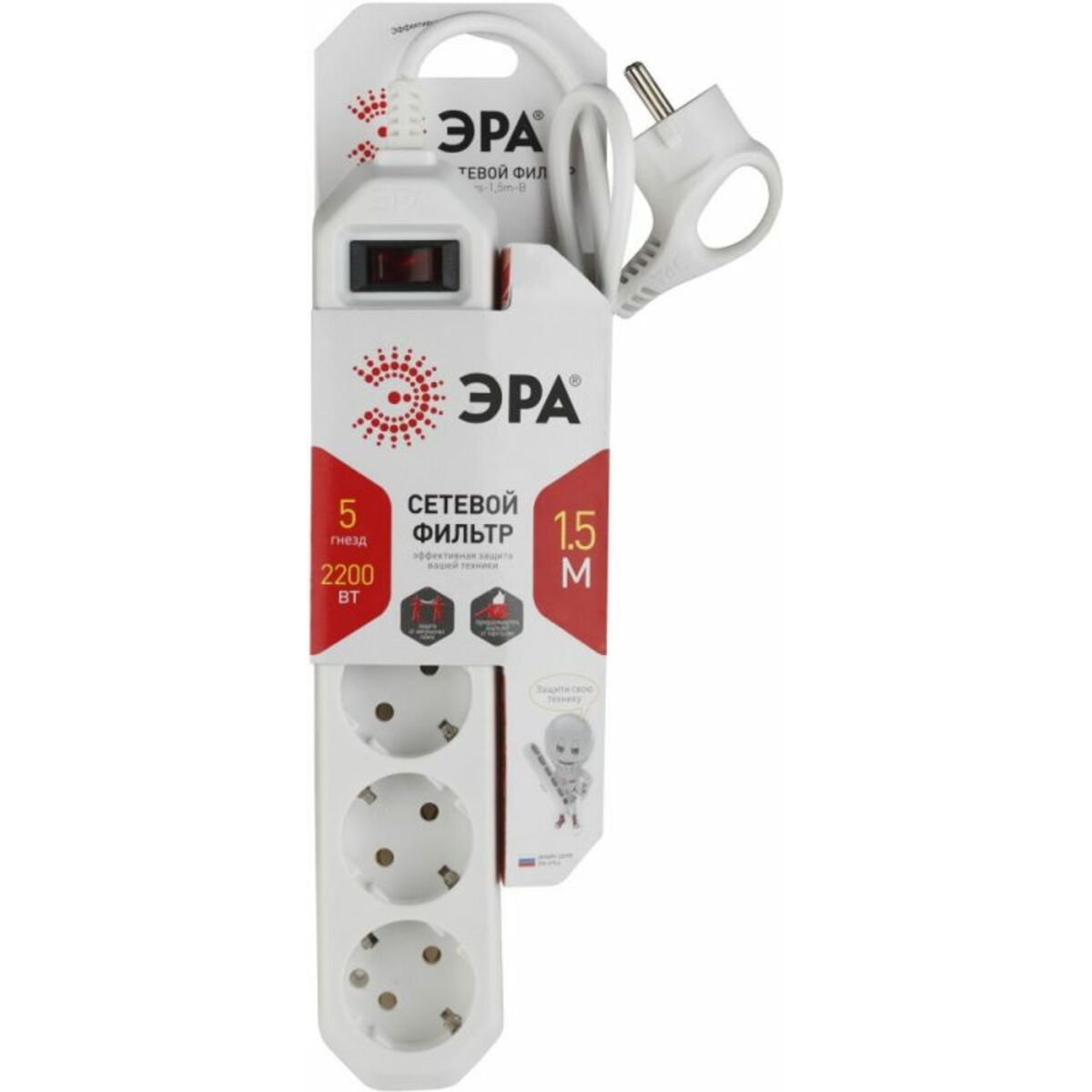 Сетевой фильтр Эра USF-5es-1.5m-W 1.5м (5 розеток) (Цвет: White)