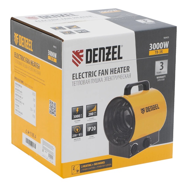 Тепловая пушка электрическая Denzel TB-3K (Цвет: Yellow) Тепловая пушка электрическая Denzel TB-3K (Цвет: Yellow)