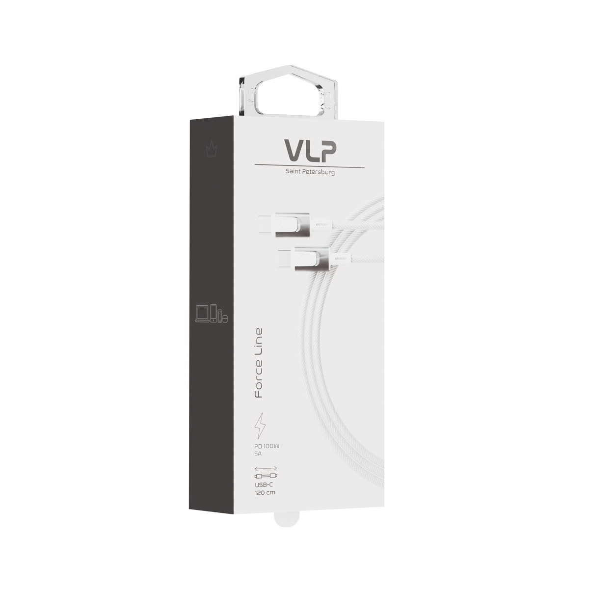 Дата-кабель VLP Force Line 100W USB-C + USB-C, 1.2m, белый