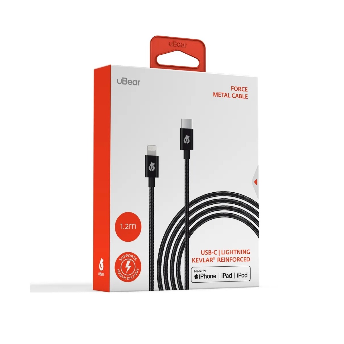 Кабель Ubear Force Metal Cable USB-C to Lightning 1.2m, черный