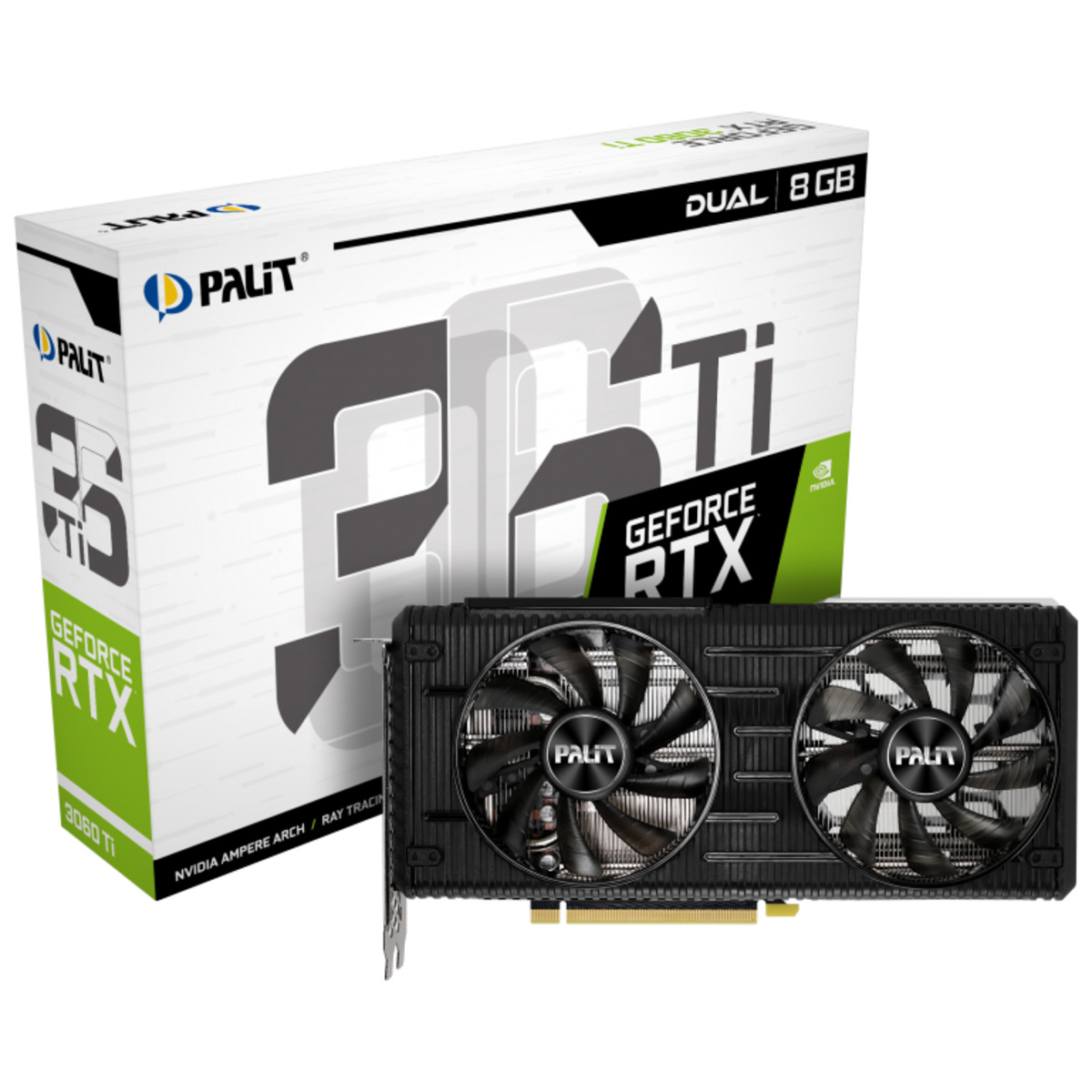 Видеокарта Palit PCI-E 4.0 PA-RTX3060Ti DUAL 8G V1 LHR NVIDIA GeForce RTX 3060Ti 8192Mb 256 GDDR6 1410 / 14000 / HDMIx1 / DPx3 / HDCP Ret