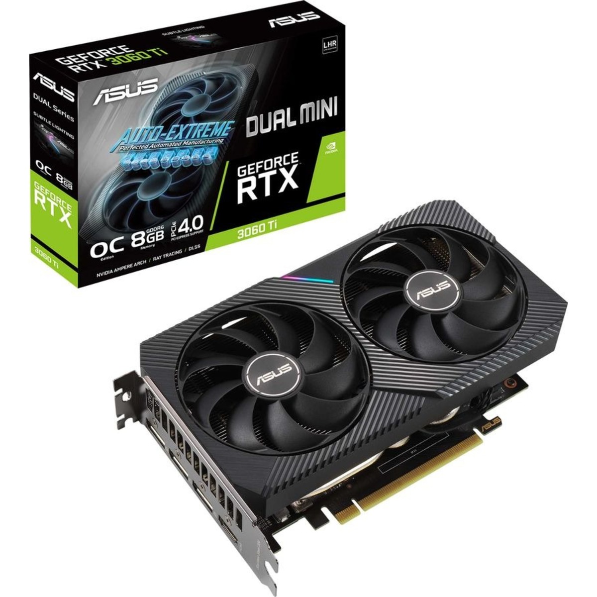 Видеокарта ASUS PCI-E 4.0 DUAL-RTX3060TI-O8G-MINI-V2 LHR NVIDIA GeForce RTX 3060Ti 8192Mb 256 GDDR6 1680 / 14000 / HDMIx1 / DPx3 / HDCP Ret