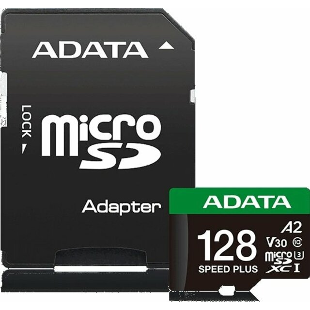 Карта памяти microSDXC 128GB A-Data UD128GUI3V30A2SP-RA1 Speed Plus V30 A2 + adapter, черный
