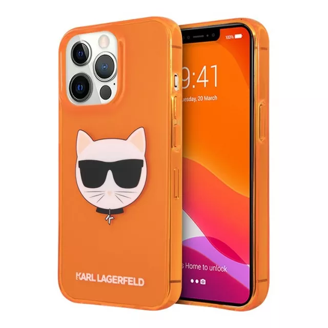 Чехол-накладка KarlLagerfeld TPU FLUO Case Choupette's для смартфона Apple iPhone 13 Pro Max (Цвет: Orange)