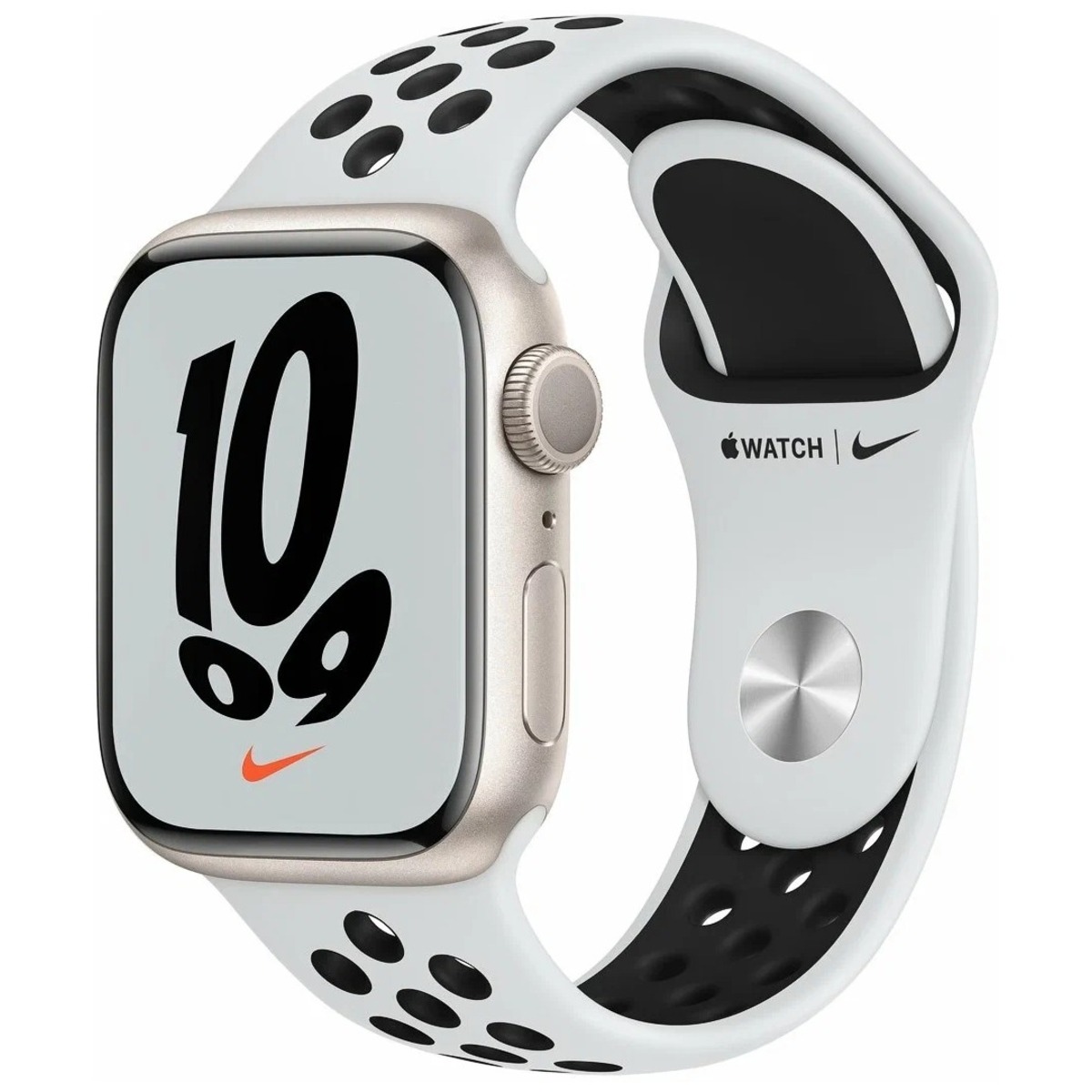 Умные часы Apple Watch Series 7 45mm Cellular Aluminum Case with Nike Sport Band (Цвет: Starlight / Pure Platinum / Black)