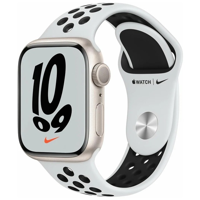 Умные часы Apple Watch Series 7 45mm Cellular Aluminum Case with Nike Sport Band (Цвет: Starlight / Pure Platinum / Black)