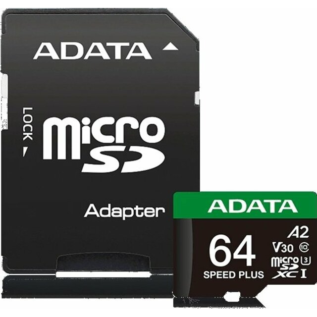 Карта памяти microSDXC 64GB A-Data UD64GUI3V30A2SP-RA1 Speed Plus V30 A2 + adapter, черный