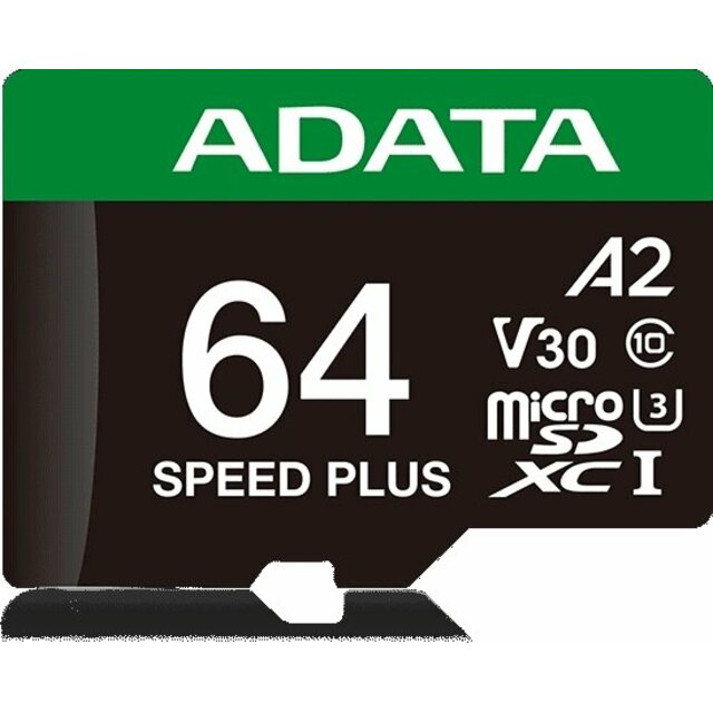Карта памяти microSDXC 64GB A-Data UD64GUI3V30A2SP-RA1 Speed Plus V30 A2 + adapter, черный