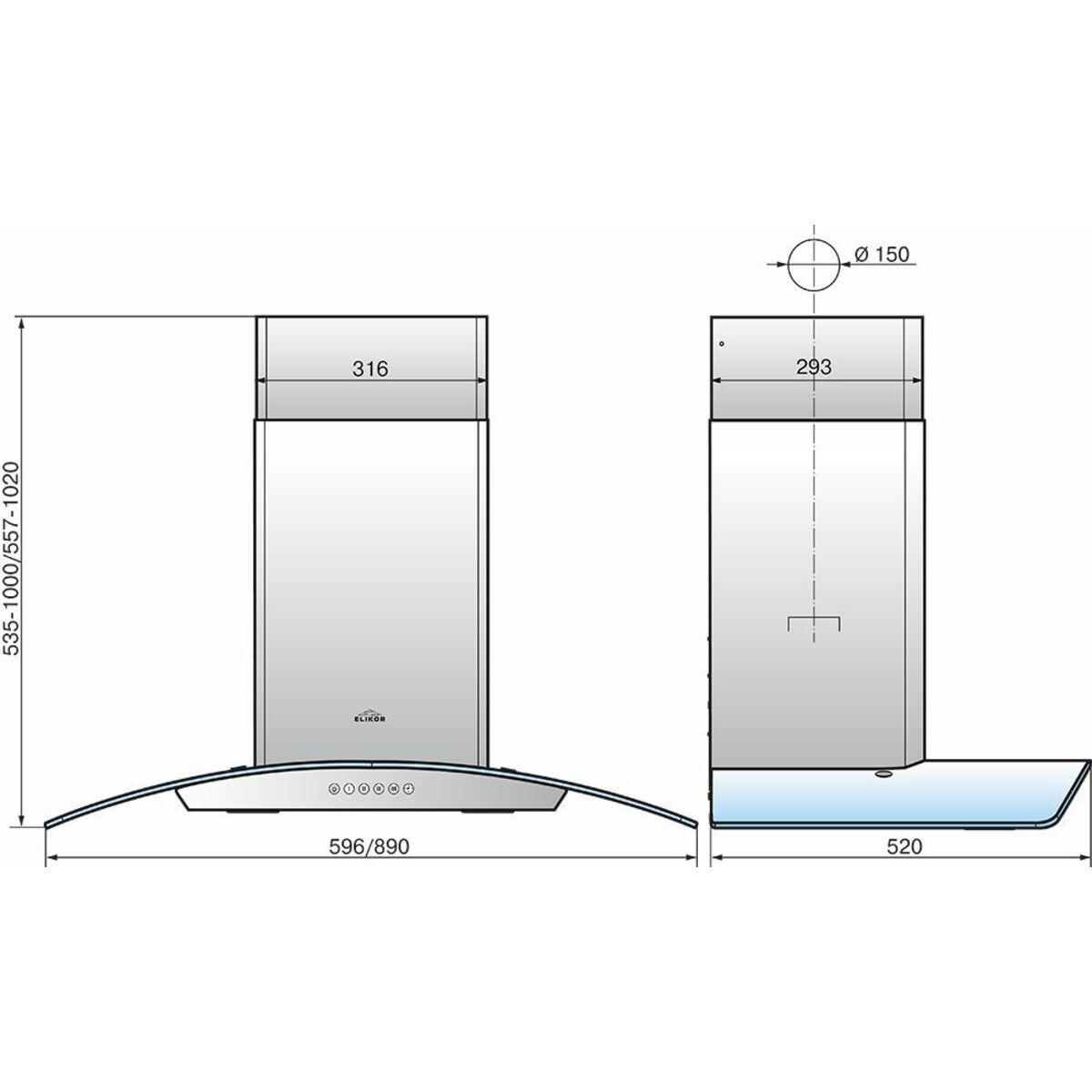 Вытяжка каминная Elikor Аметист S4 90Н-700-Э4Д 1M (Цвет: Inox)