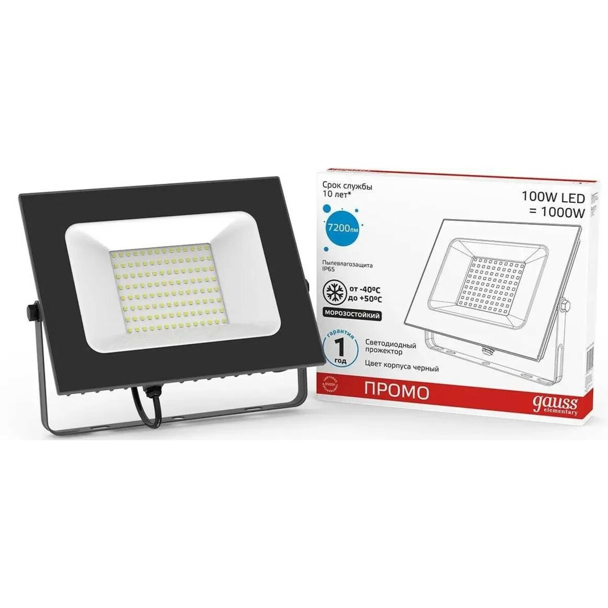 Прожектор уличный Gauss Elementary 613100100P 100Вт, черный 