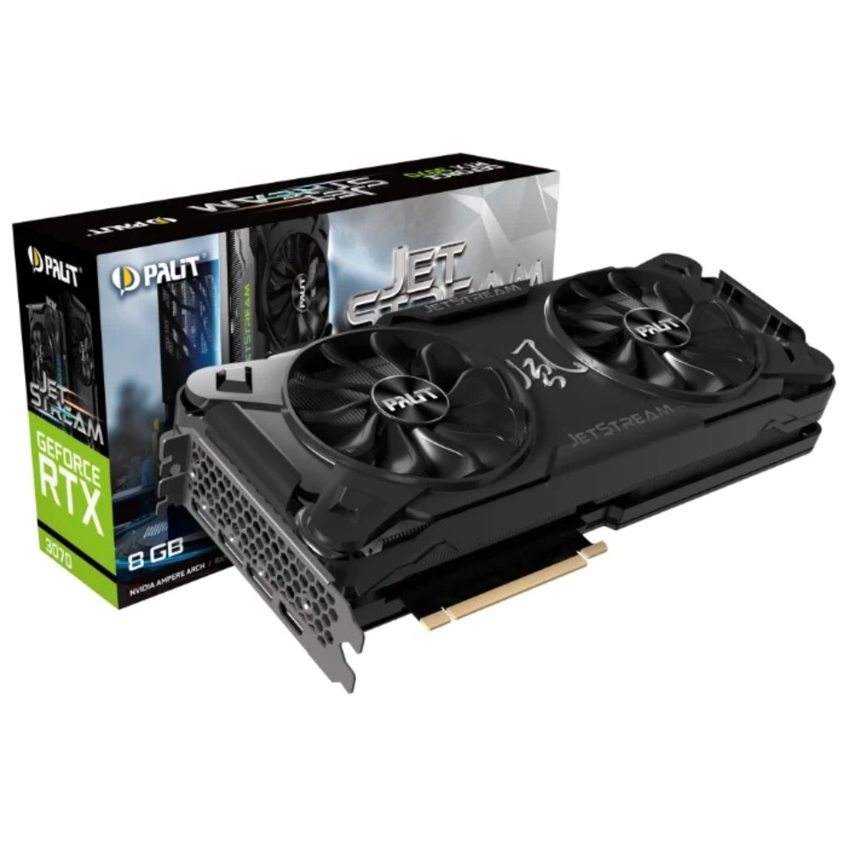 Видеокарта Palit PCI-E 4.0 PA-RTX3070 JETSTREAM 8G NVIDIA GeForce RTX 3070 8192Mb 256 bit GDDR6 1500 / 14000 / HDMIx1 / DPx3 / HDCP Ret lhr
