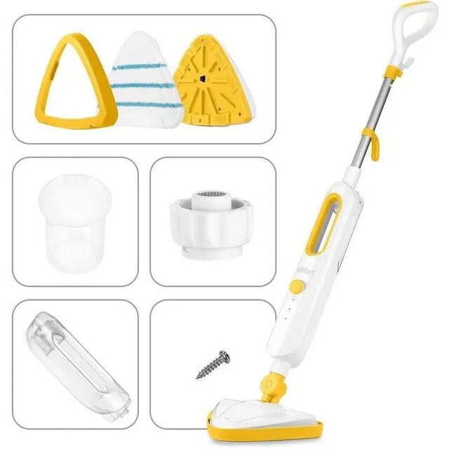 Швабра паровая Kitfort КТ-1048-1 (Цвет: White / Yellow) Швабра паровая Kitfort КТ-1048-1 (Цвет: White / Yellow)