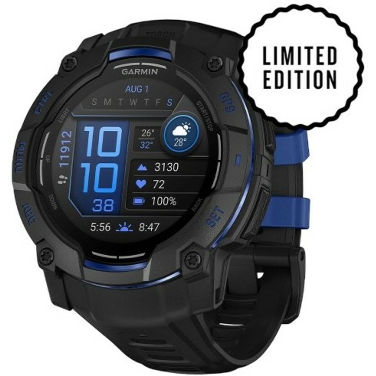 Умные часы Garmin Instinct 3 50mm Amoled (Цвет: Black/Bolt Blue)