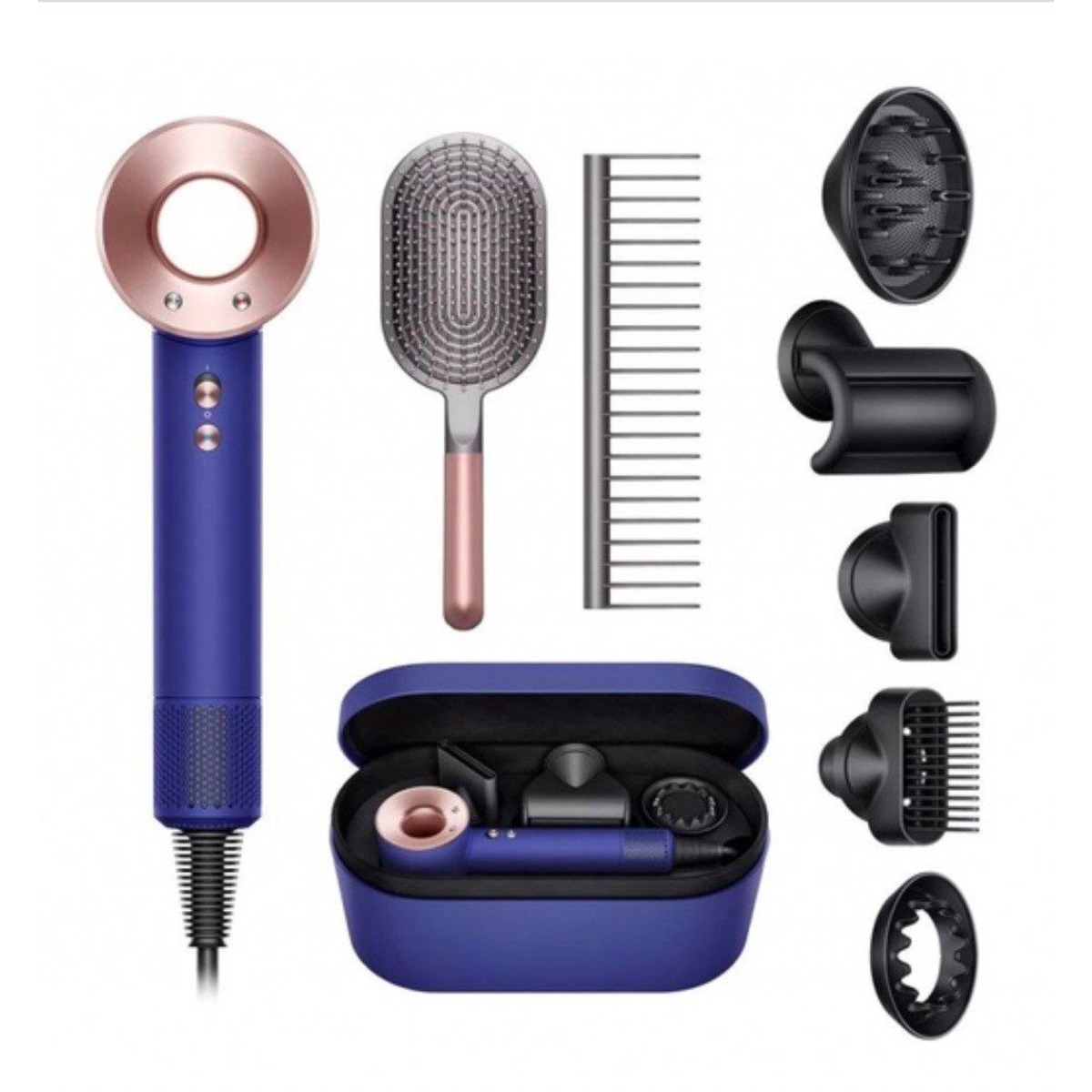 Фен Dyson Supersonic Limited Edition HD08 с кейсом для хранения и фирменным набором расчесок (Цвет: Vinca Blue / Rose)