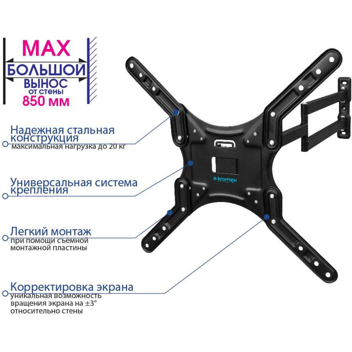 Кронштейн для телевизора Kromax DIX-25, черный