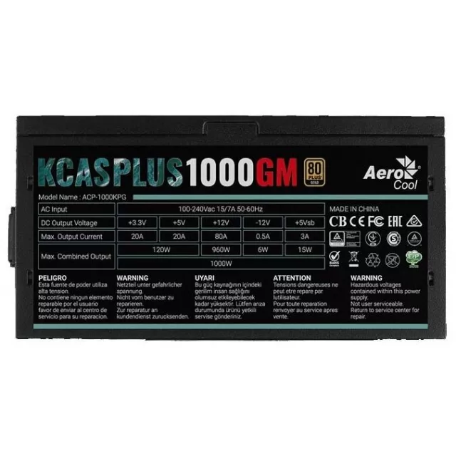 Блок питания AeroCool KCAS PLUS 1000GM 1000W, черный
