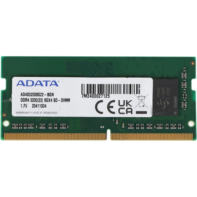 Память DDR4 8Gb 3200MHz A-Data AD4S32008G22-BGN OEM PC4-25600 CL22 SO-DIMM 260-pin 1.2В single rank