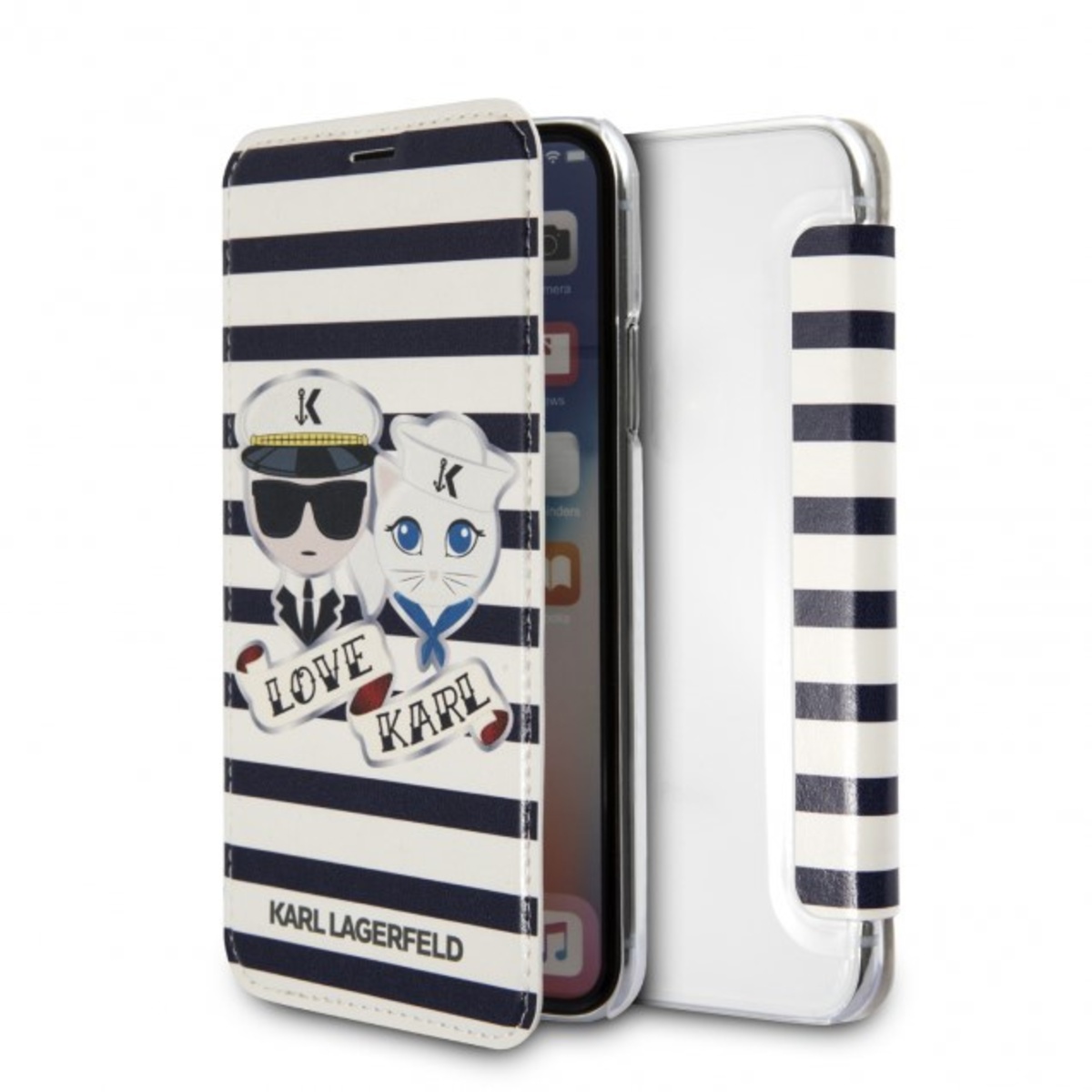 Чехол-книжка Karl Lagerfeld Sailor Stripes для смартфона iPhone X/XS (Цвет: White/Blue)