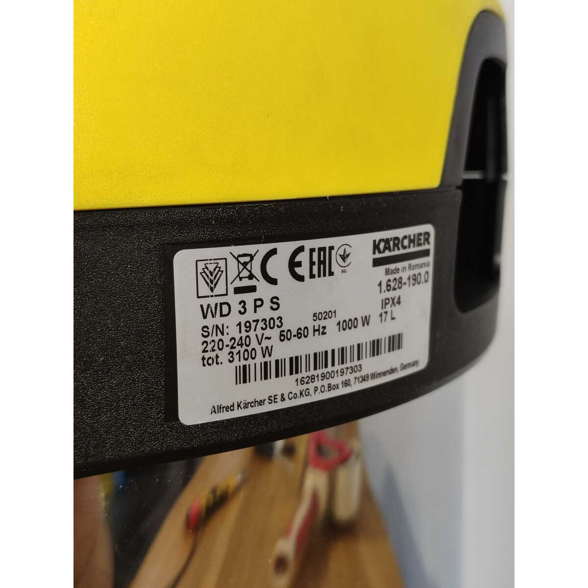 Строительный пылесос Karcher WD 3 P S V-17 / 4 / 20 (Цвет: Yellow)