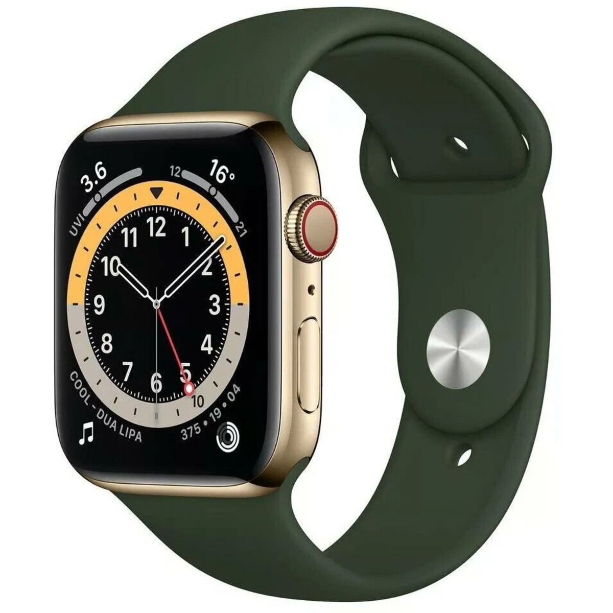 Умные часы Apple Watch Series 6 44mm Stainless Steel Case with Sport Band (Цвет: Gold /  Cyprus Green)