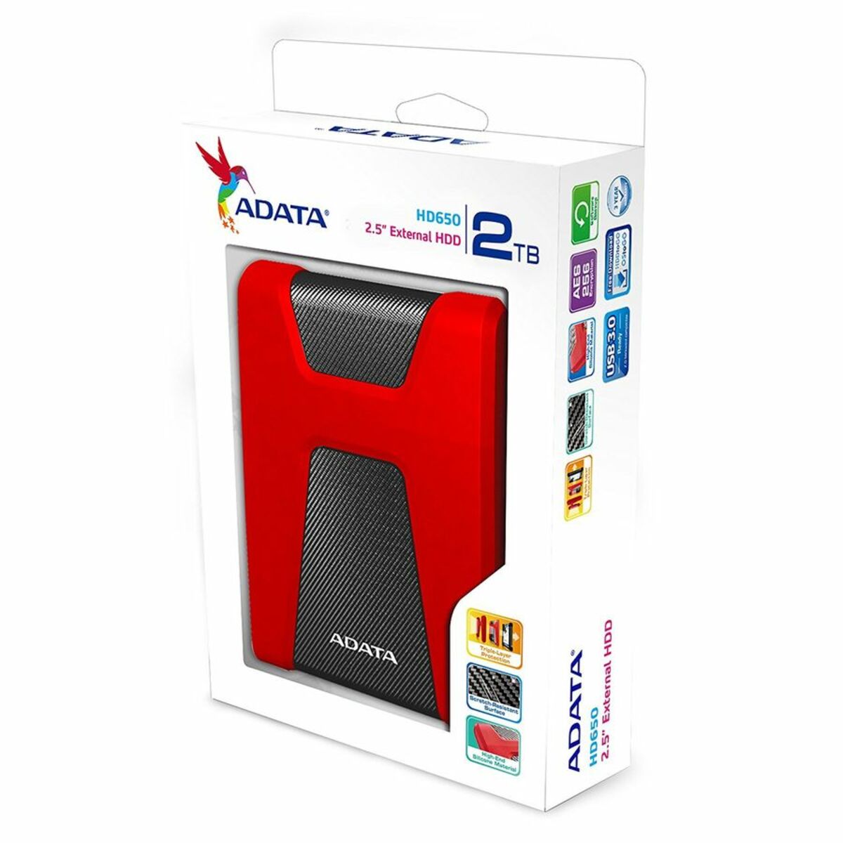 Жесткий диск A-Data USB 3.1 2Tb AHD650-2TU31-CRD HD650 DashDrive Durable 2.5 (Цвет: Red) 