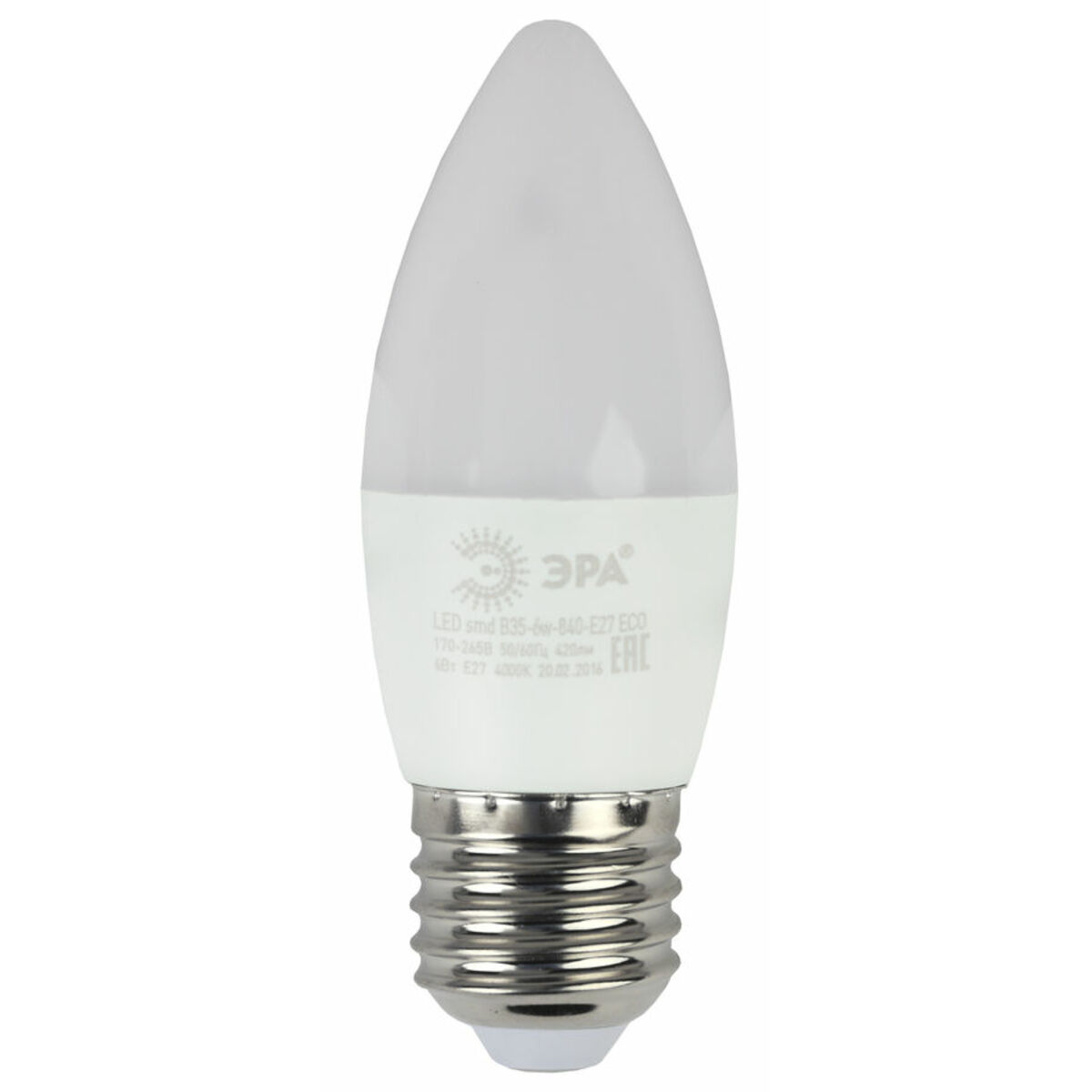 Лампа светодиодная Эра B35-6W-840-E27 6Вт цоколь:E27 4000K колба:B35 (упак.:3шт) 