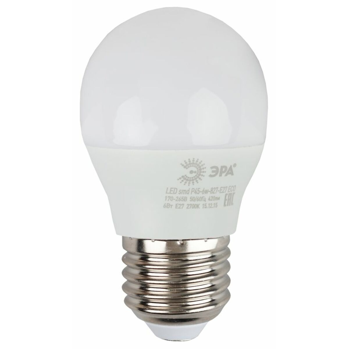 Лампа светодиодная Эра Р45-6W-827-E27 6Вт цоколь:E27 колба:P45 (упак.:3шт) 