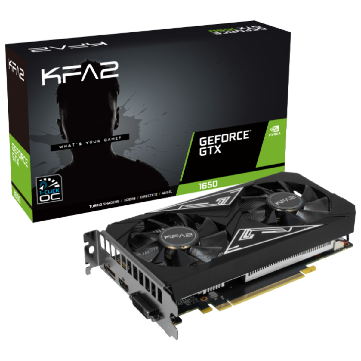 Видеокарта KFA2 GeForce GTX 1650 1605MHz PCI-E 3.0 4096MB 12000MHz 128 bit DVI HDMI DisplayPort HDCP EX PLUS 1-Click OC