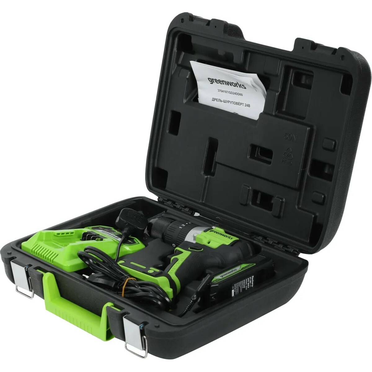 Дрель-шуруповерт Greenworks GD24DD60K2 (Цвет: Green)