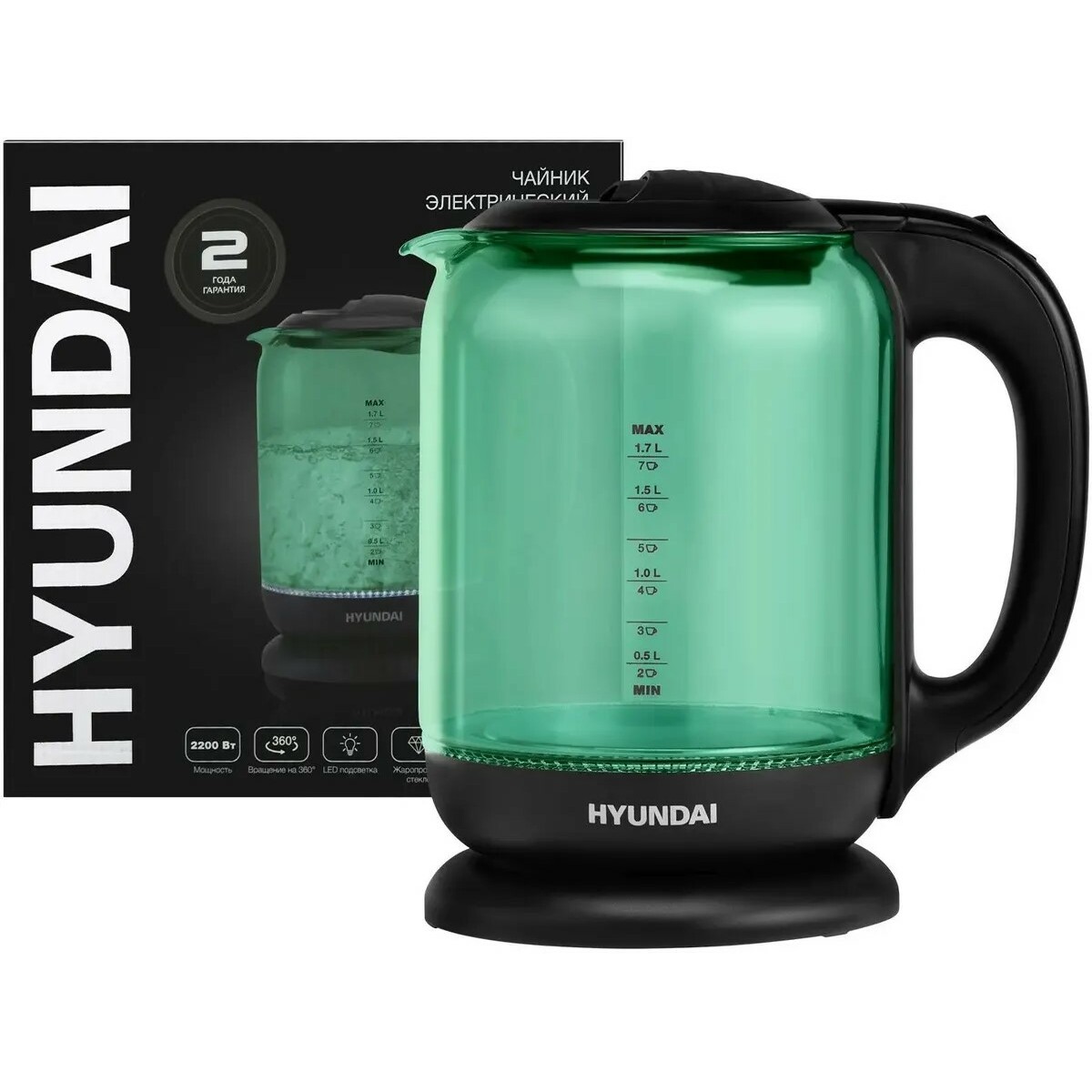 Чайник электрический Hyundai HYK-G2807 (Цвет: Turquoise/Black)