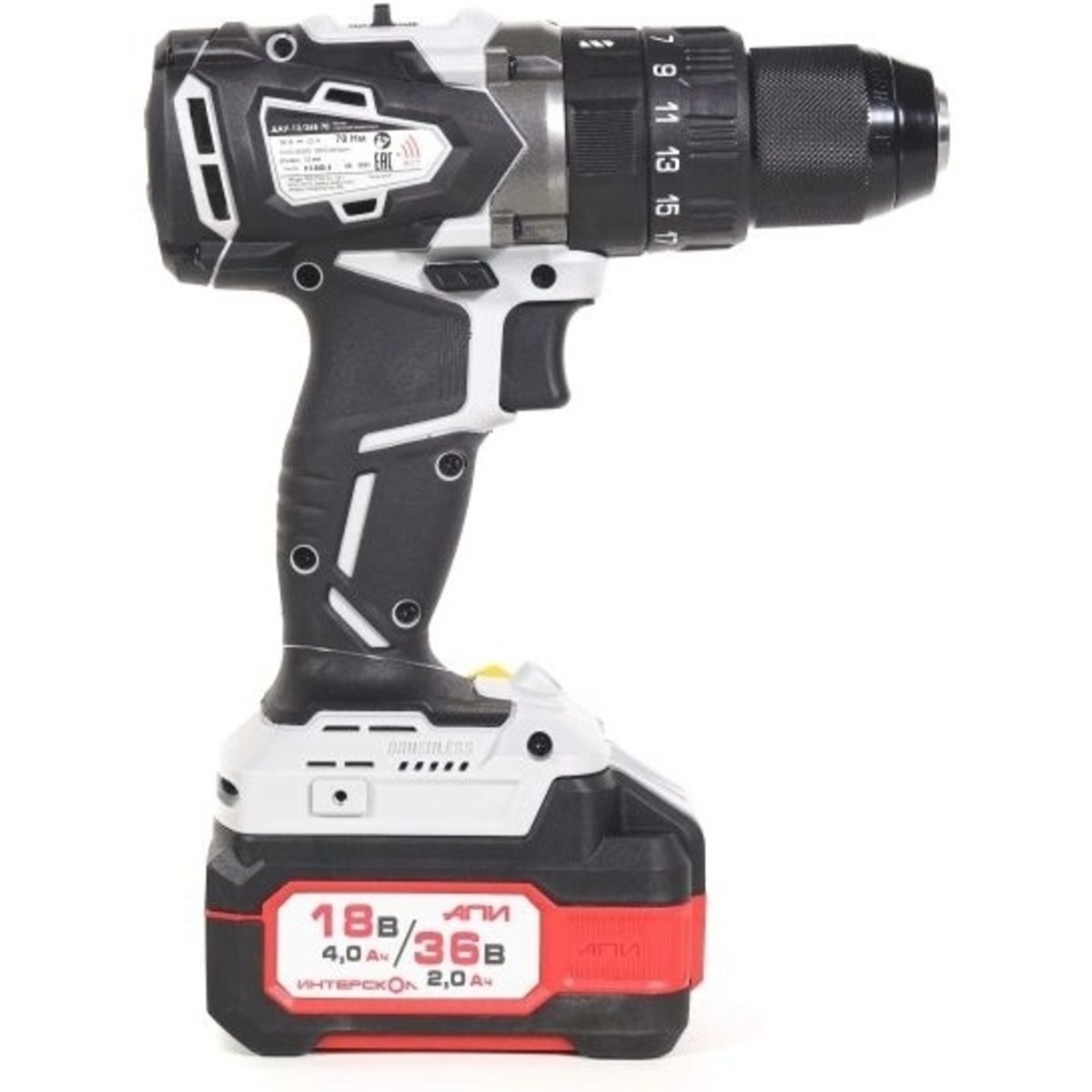 Дрель-шуруповерт Интерскол ДАУ-13 / 36В 70, черный