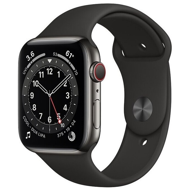 Умные часы Apple Watch Series 6 GPS 44mm Stainless Steel Case with Sport Band (Цвет: Graphite/ Black)