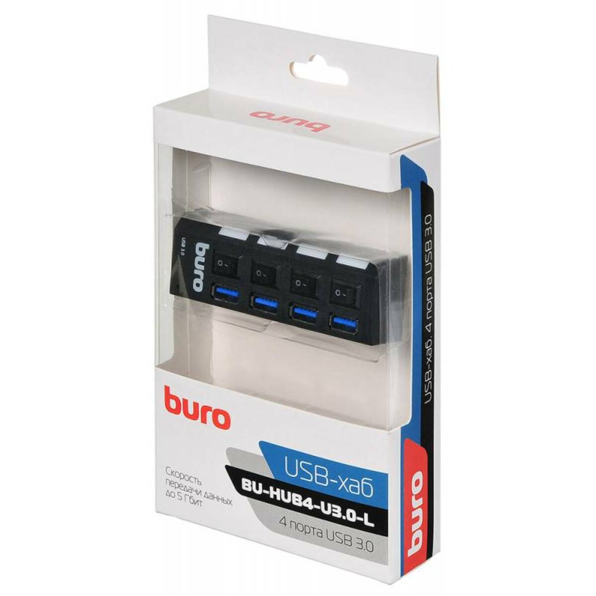 Разветвитель USB 3.0 Buro BU-HUB4-U3.0-L, черный