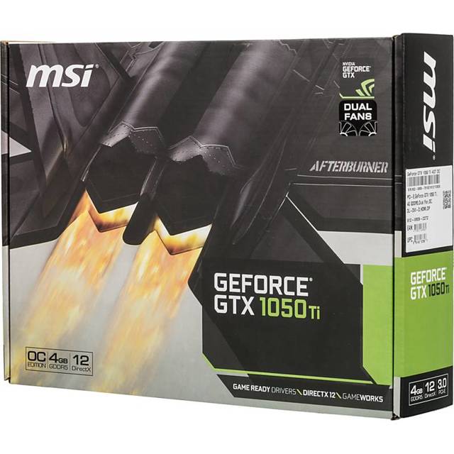 Видеокарта MSI GeForce GTX 1050 Ti 1341MHz PCI-E 3.0 4096MB 7008MHz 128 bit DVI DisplayPort HDMI HDCP OC Dual Fans