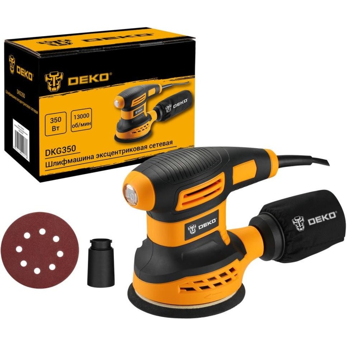 Эксцентриковая шлифовальная машина Deko DKG350 (Цвет: Orange)