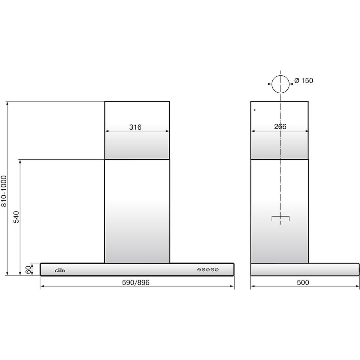 Вытяжка каминная Elikor Опал 60Н-650-Э3Д (Цвет: Inox)