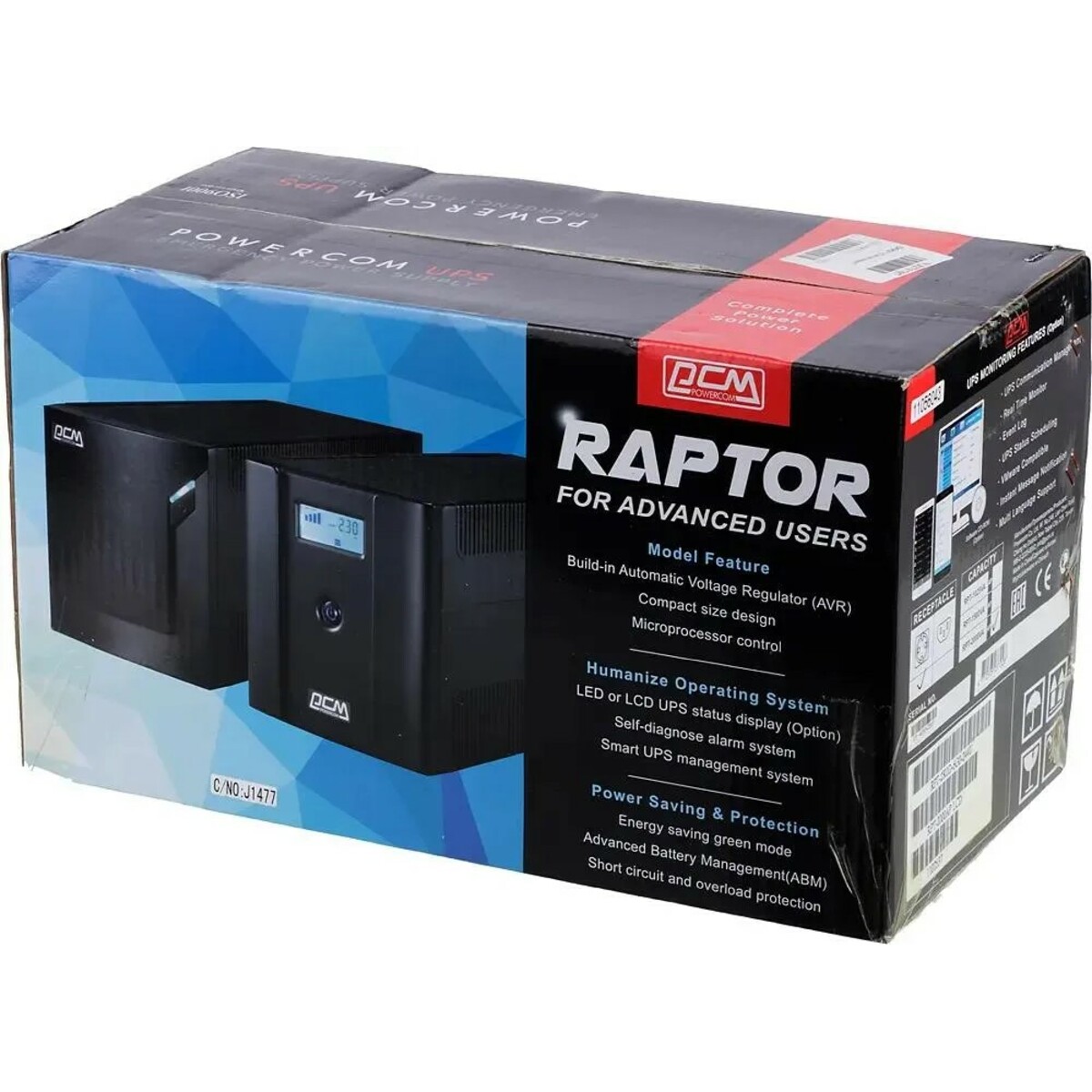 Источник бесперебойного питания Powercom Raptor RPT-2000AP LCD 1200Вт 2000ВА черный