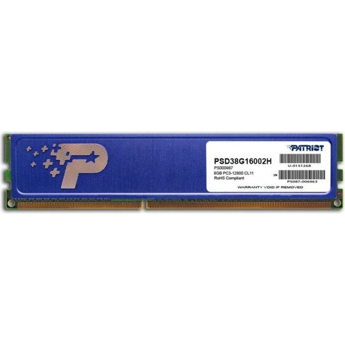 Память DDR3 8Gb 1600MHz Patriot PSD38G16002H RTL PC3-12800 CL11 DIMM 240-pin 1.5В dual rank с радиатором Ret