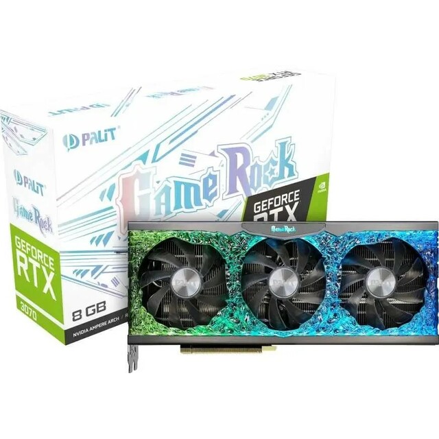 Видеокарта Palit PCI-E 4.0 PA-RTX3070 GAMEROCK 8G V1 LHR NVIDIA GeForce RTX 3070 8192Mb 256 GDDR6 1500/14000/HDMIx1/DPx3/HDCP Ret