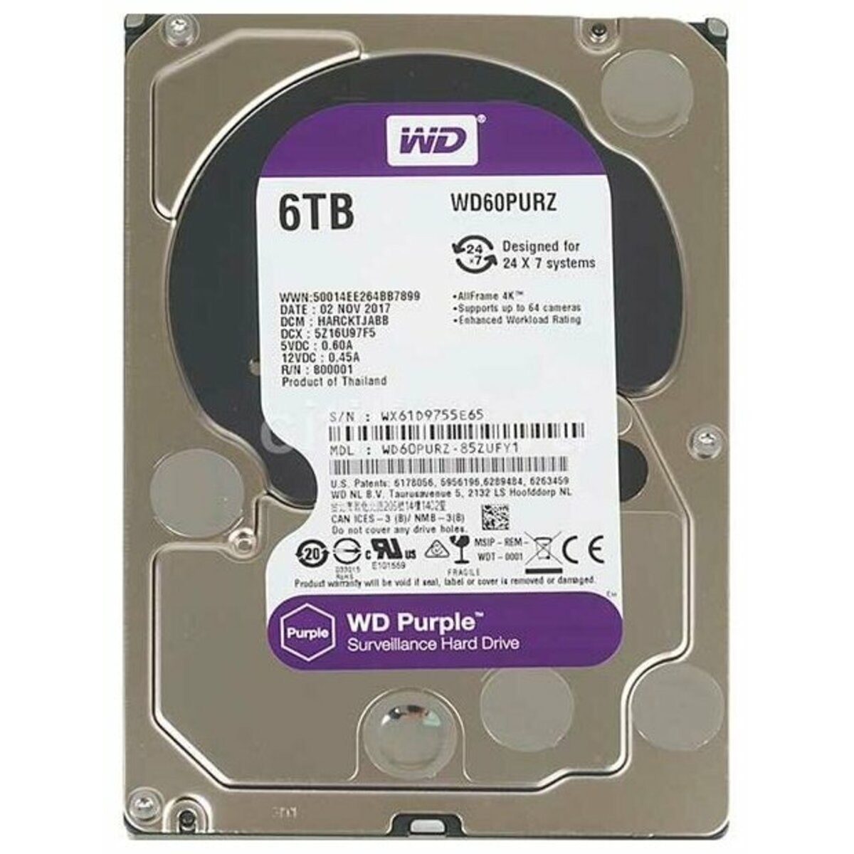 Жесткий диск WD Purple 6ТБ WD63PURZ