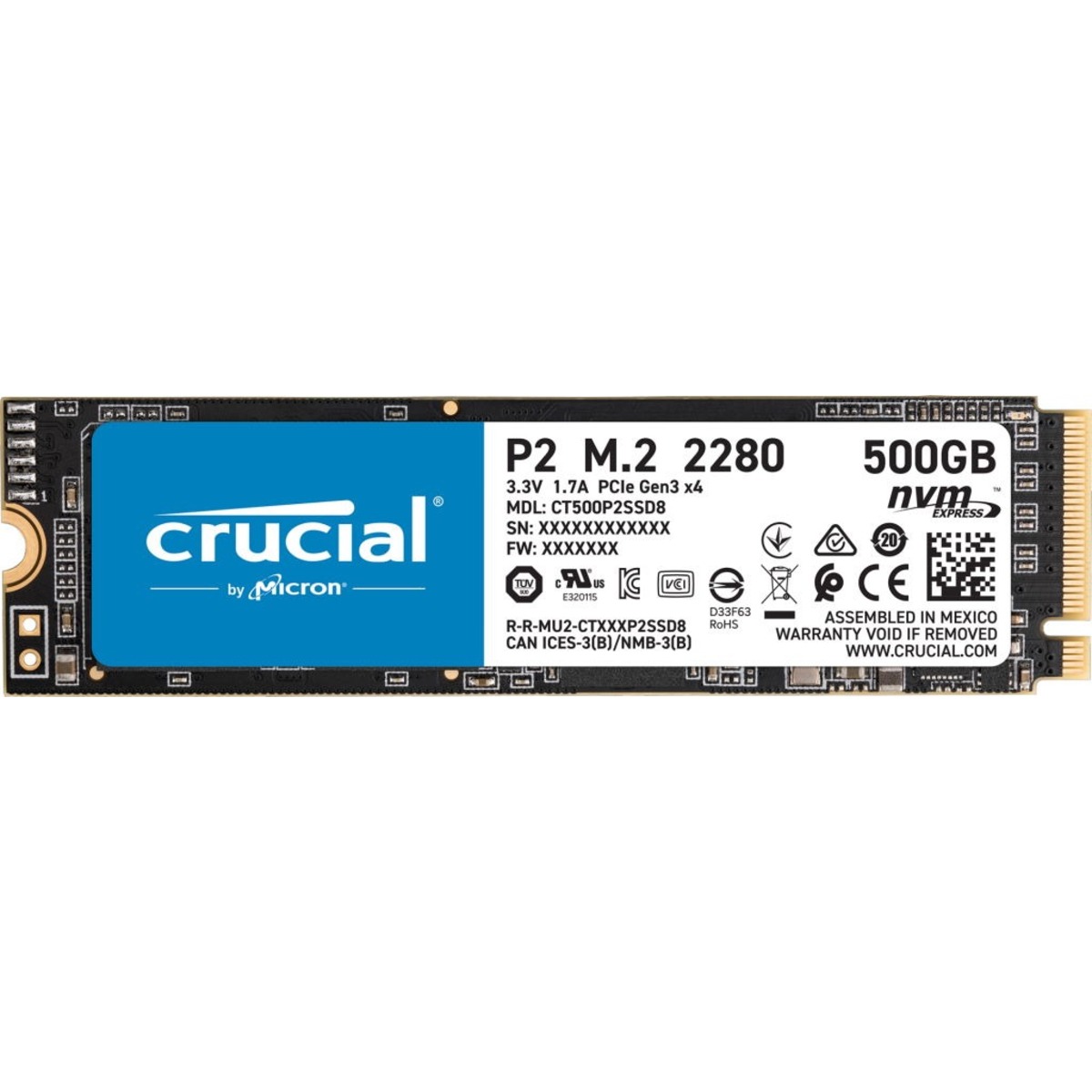 Накопитель SSD Crucial PCI-E 3.0 x4 500Gb CT500P2SSD8 P2 M.2 2280