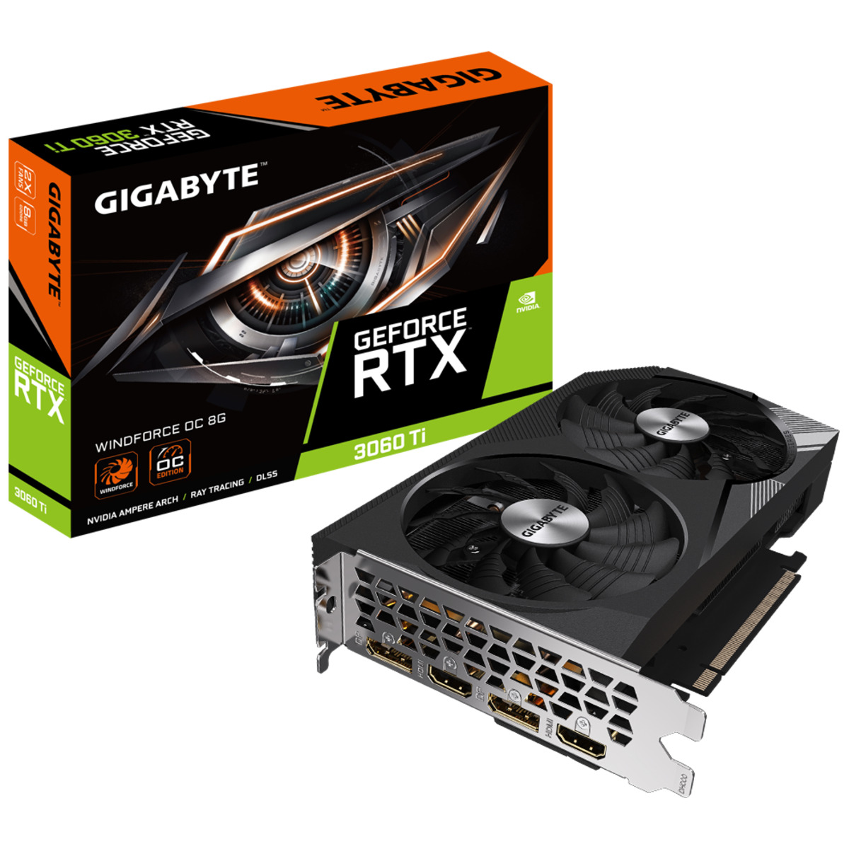 Видеокарта GIGABYTE PCI-E 4.0 GV-N306TWF2OC-8GD NVIDIA GeForce RTX 3060Ti 8192Mb 256 GDDR6 1680 / 14000 HDMIx2 DPx2 HDCP Ret