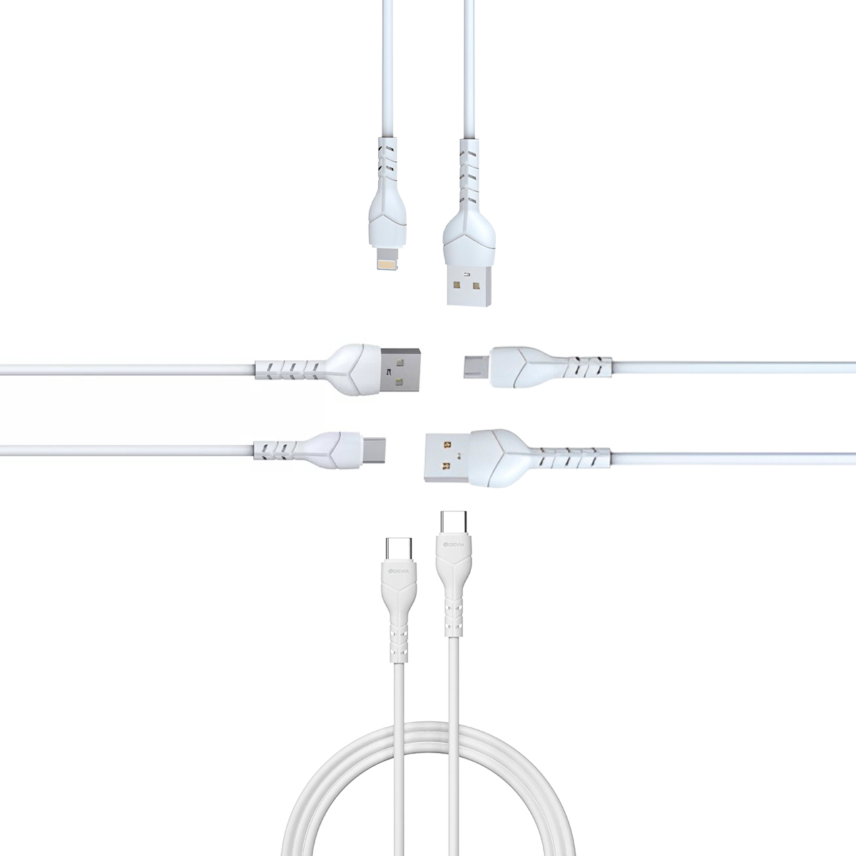 Набор кабелей Devia Kintone Cable, Type-C / Type-C, USB / Lightning, USB / MicroUSB, USB / Type-C, 1 м, белый 