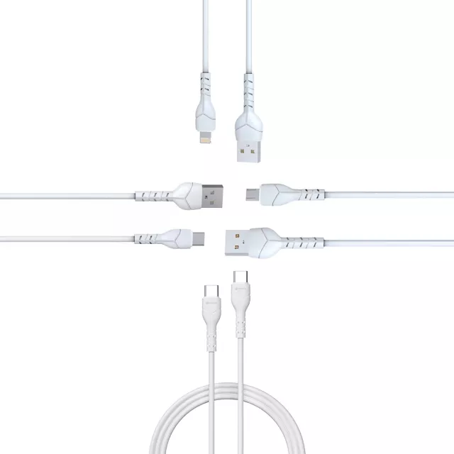 Набор кабелей Devia Kintone Cable, Type-C/Type-C, USB/Lightning, USB/MicroUSB, USB/Type-C, 1 м, белый 