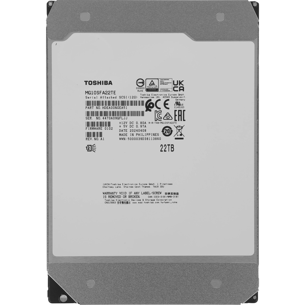 Жесткий диск Toshiba SAS 3.0 22TB MG10SFA22TE