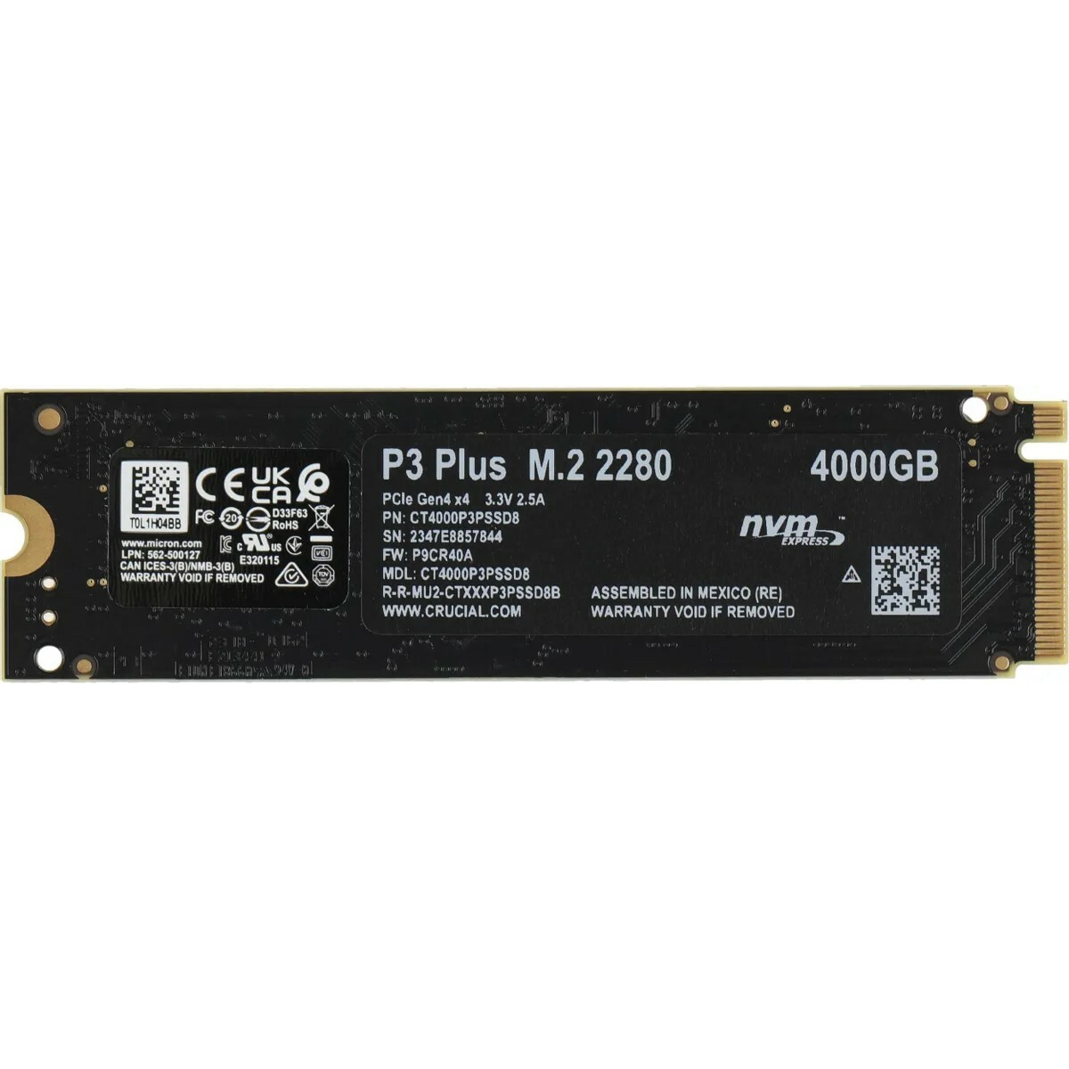 Накопитель SSD Crucial PCIe 4.0 x4 4Tb CT4000P3PSSD8 